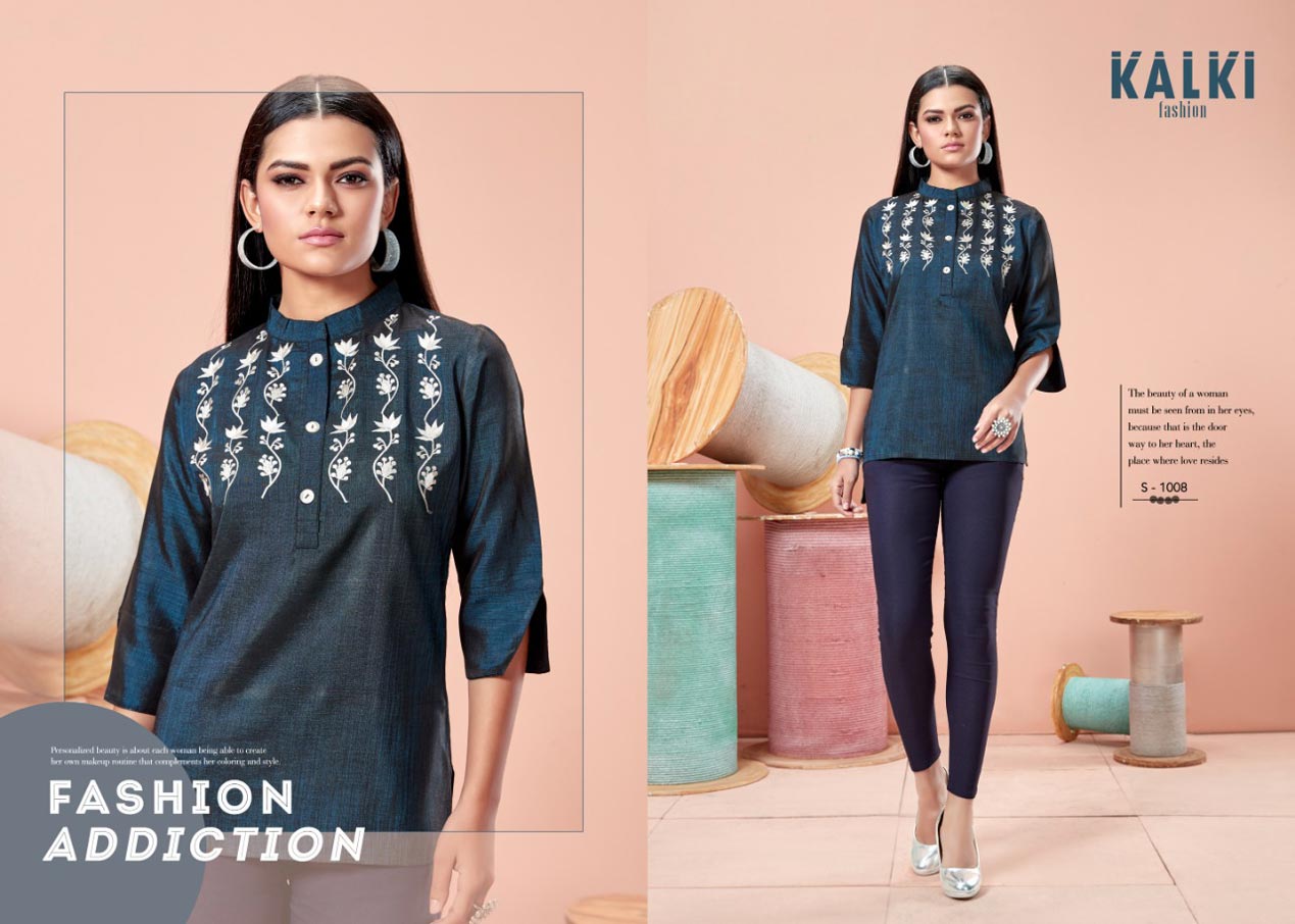 Rida Designer Denim Pure Silk Tops by Kalki Fashion Rida Designer Denim Pure Silk Tops by Kalki Fashion